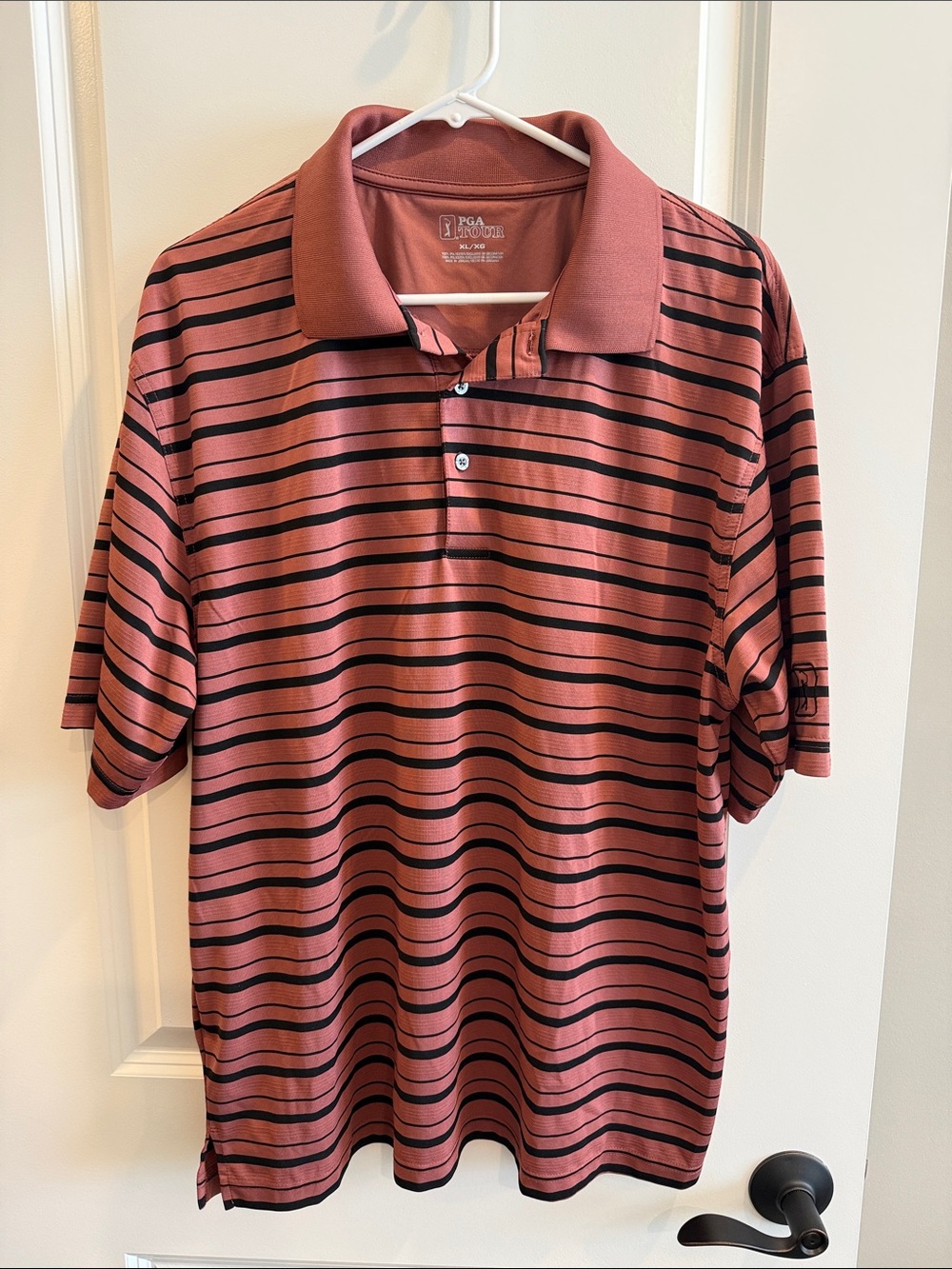PGA Tour Men's Rust Polo with Black Stripes